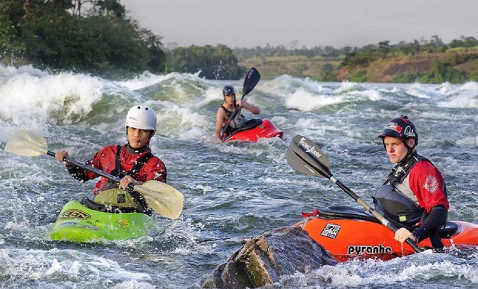kayaking in Uganda on the river Nile
